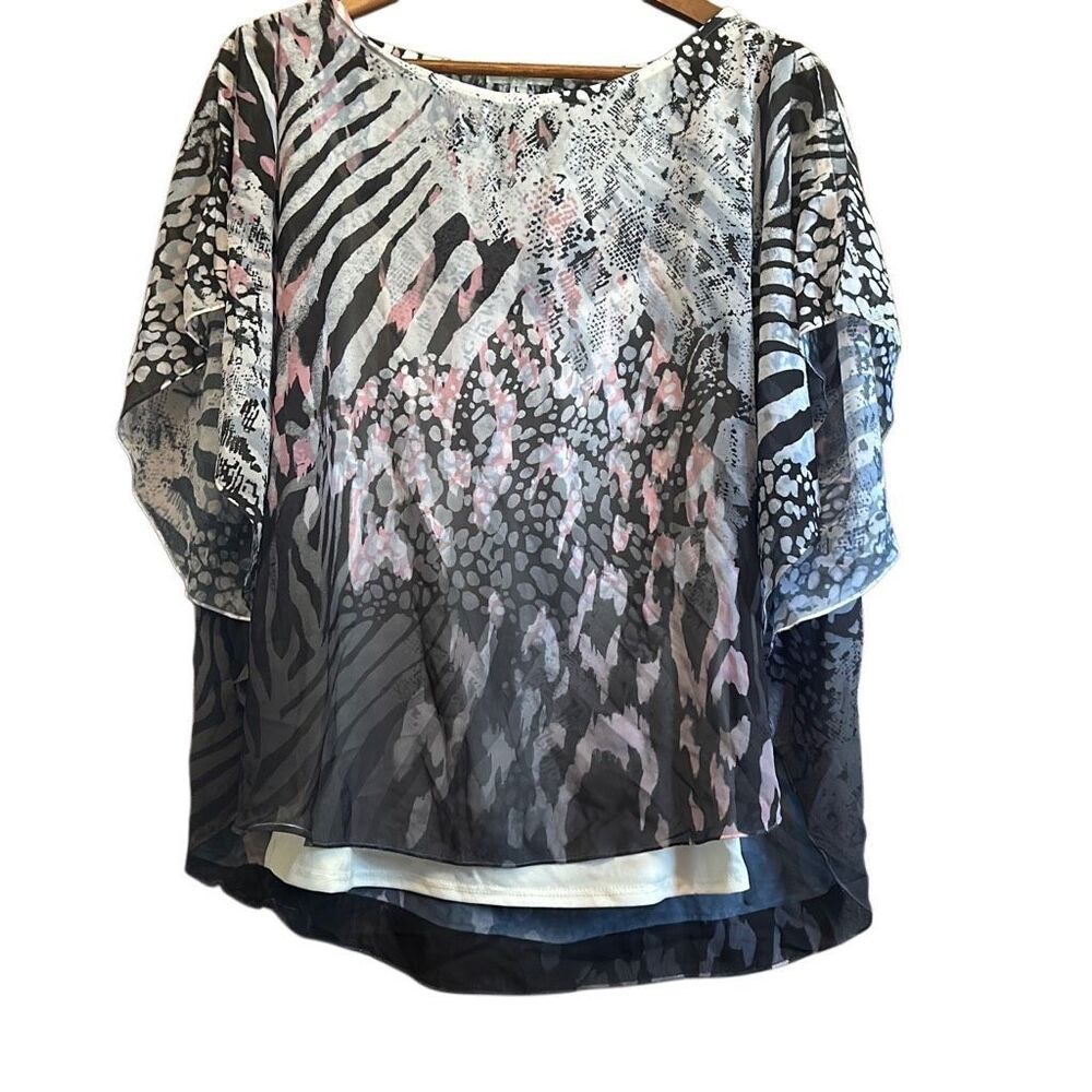 Animal Print Blouse Women's Multi Sheer Top Flowy Oversized